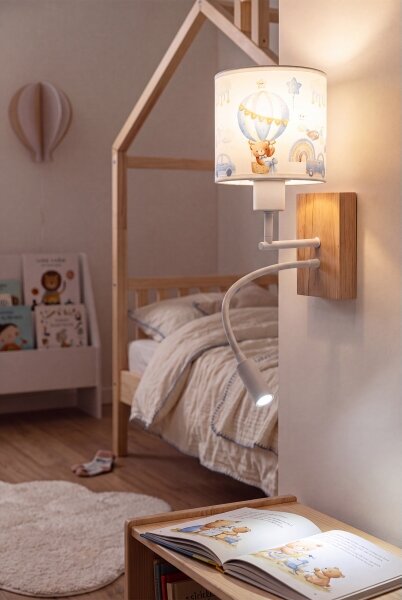 Brilagi - LED Flex. lampa BOBO WOOD 1xE27/25W/230V + LED/3W dub/bílá/modrá/medv
