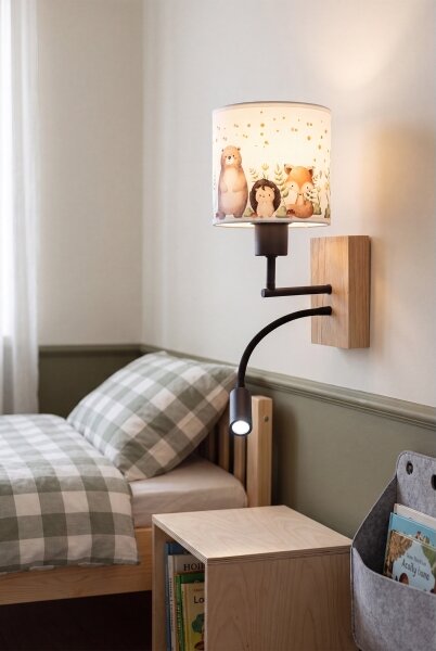 Brilagi - LED Flex. lampa BOBO WOOD 1xE27/25W/230V + LED/3W dub/černá/bílá/zvíř