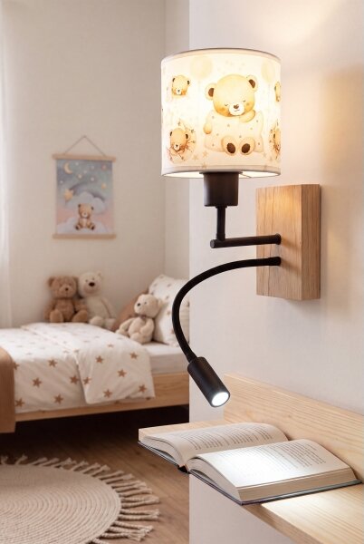 Brilagi - LED Flex. lampa BOBO WOOD 1xE27/25W/230V + LED/3W dub/černá/bílá/medv