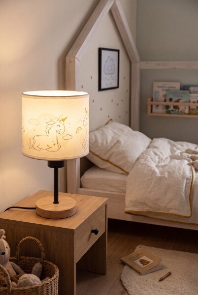 Brilagi - Stolní lampa BOBO WOOD 1xE27/25W/230V dub/černá/bílá/jednorožci