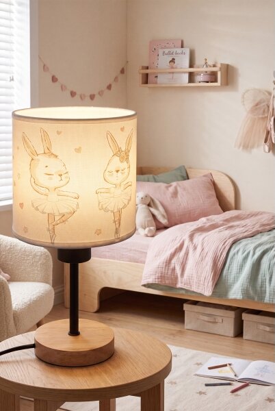 Brilagi - Stolní lampa BOBO WOOD 1xE27/25W/230V dub/černá/bílá/králíčci