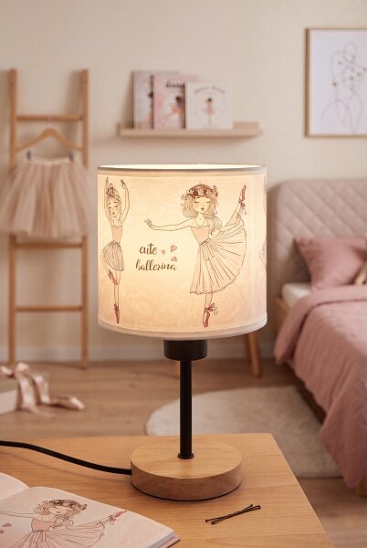 Brilagi - Stolní lampa BOBO WOOD 1xE27/25W/230V dub/černá/bílá/růžová/baletky