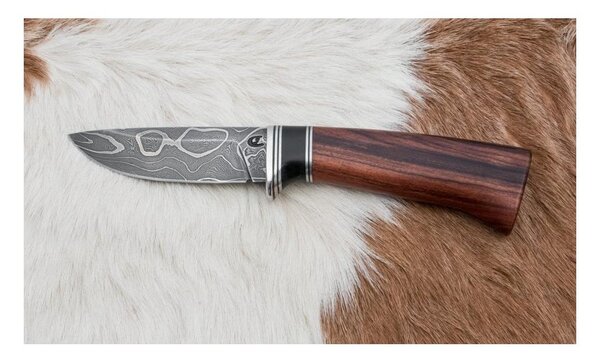 Jiří Čurda Exkluzivní damaškový nůž 9,6 cm palisandr santos/eben CU0033