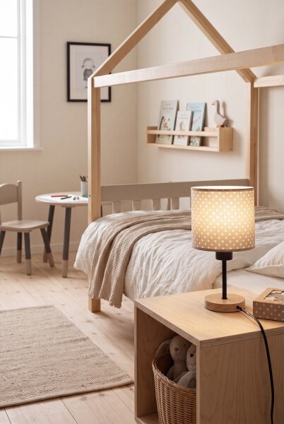 Brilagi - Stolní lampa BOBO WOOD 1xE27/25W/230V dub/černá/béžová/puntíky