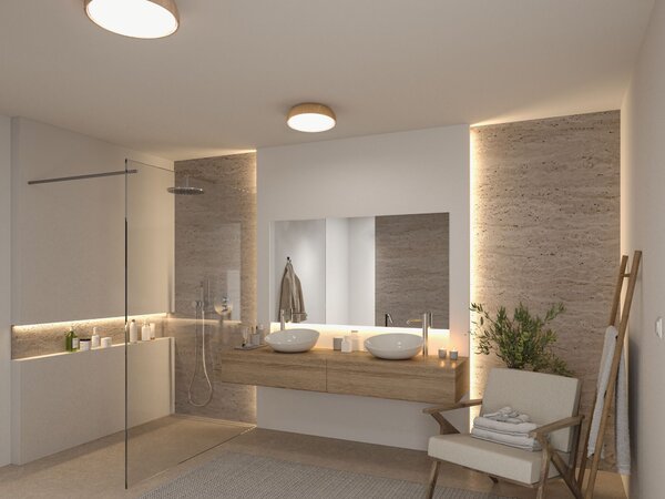 Paulmann 71083 Oka, koupelnové stropní svítidlo LED 24W White Switch, vzhled dřeva, průměr 36cm, IP44