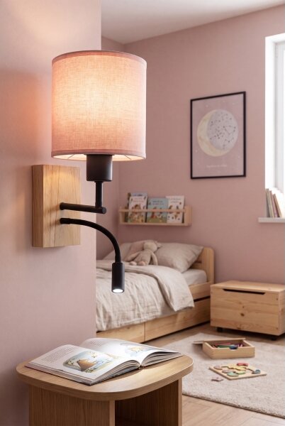 Brilagi - LED Flex. lampa BOBO WOOD 1xE27/25W/230V + LED/3W dub/černá/růžová