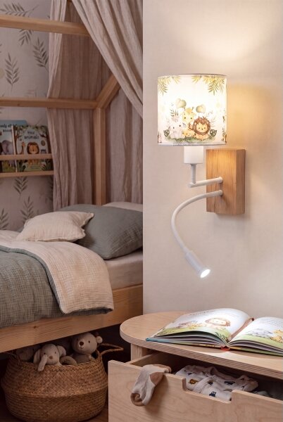 Brilagi - LED Flex. lampa BOBO WOOD 1xE27/25W/230V + LED/3W dub/bílá/zel./džun