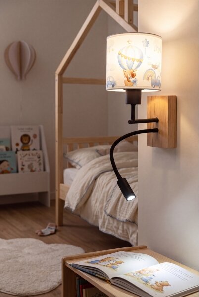 Brilagi-LED Flex. lampa BOBO WOOD 1xE27/25W/230V + LED/3W dub/čer./b./mod./medv