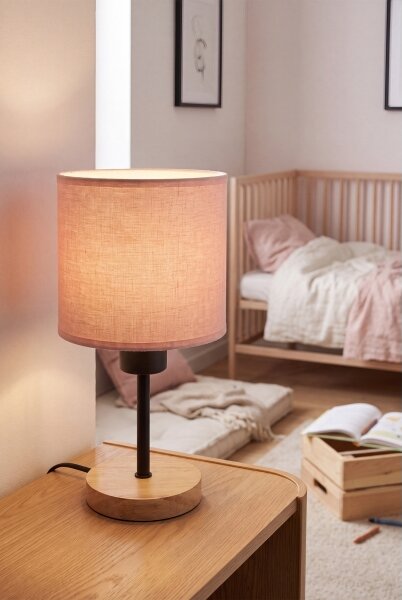 Brilagi - Stolní lampa BOBO WOOD 1xE27/25W/230V dub/černá/růžová