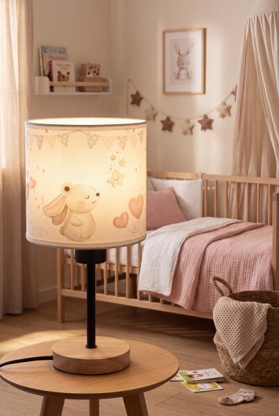 Brilagi - Stolní lampa BOBO WOOD 1xE27/25W/230V dub/černá/krémová/králíčci