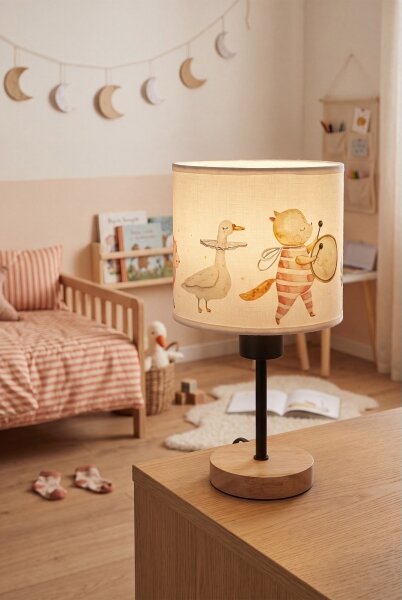 Brilagi - Stolní lampa BOBO WOOD 1xE27/25W/230V dub/černá/bílá/zvířátka