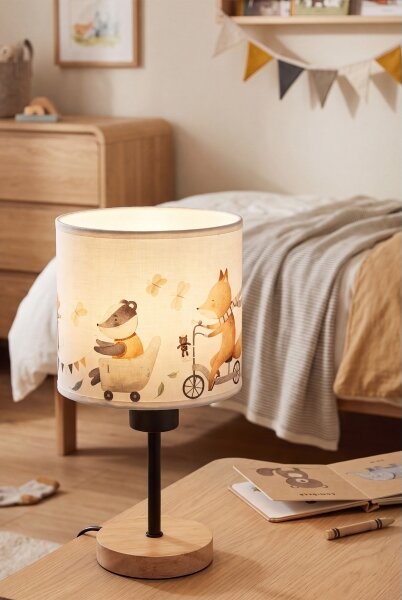 Brilagi - Stolní lampa BOBO WOOD 1xE27/25W/230V dub/černá/bílá/zvířátka