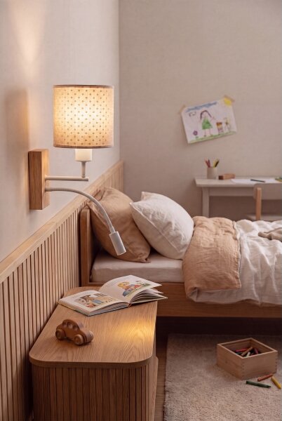 Brilagi - LED Flex. lampa BOBO WOOD 1xE27/25W/230V + LED/3W dub/bílá/béž./punt