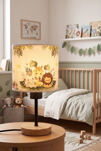 Brilagi - Stolní lampa BOBO WOOD 1xE27/25W/230V dub/černá/bílá/zelená/džungle