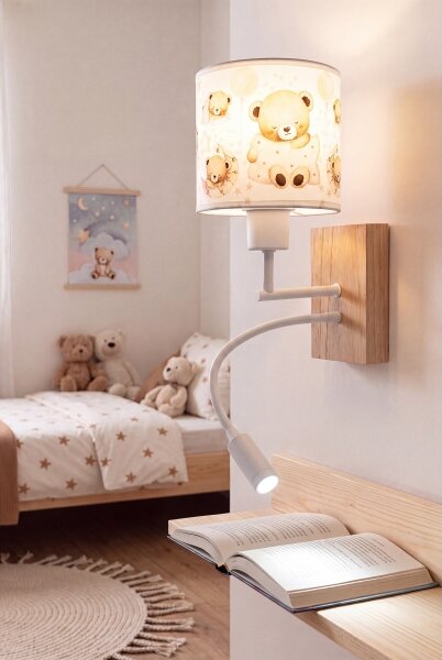 Brilagi - LED Flex. lampa BOBO WOOD 1xE27/25W/230V + LED/3W dub/bílá/medvídci