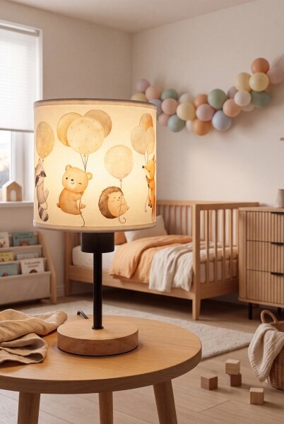 Brilagi - Stolní lampa BOBO WOOD 1xE27/25W/230V dub/černá/bílá/zvířátka