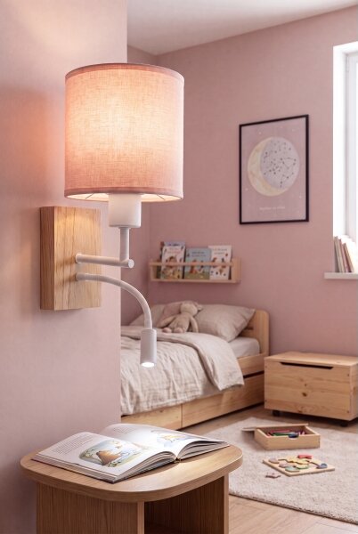 Brilagi - LED Flex. lampa BOBO WOOD 1xE27/25W/230V + LED/3W dub/bílá/růžová