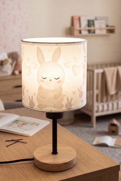 Brilagi - Stolní lampa BOBO WOOD 1xE27/25W/230V dub/černá/bílá/králíčci
