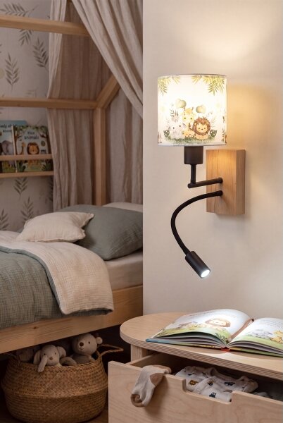 Brilagi-LED Flex. lampa BOBO WOOD 1xE27/25W/230V + LED/3W dub/čer./b./zel./džun