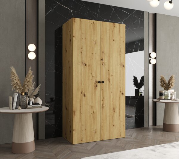 Elegantní šatní skříň CAITIR 1 100 cm - dub artisan / černé úchyty