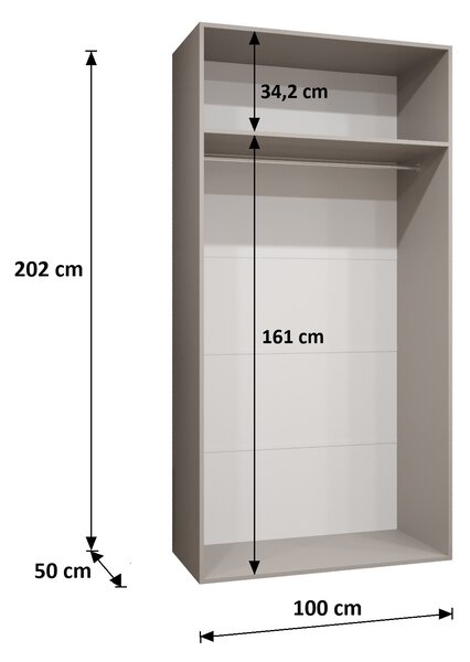 Zrcadlová šatní skříň CAITIR 2 100 cm - černá / černý úchyt