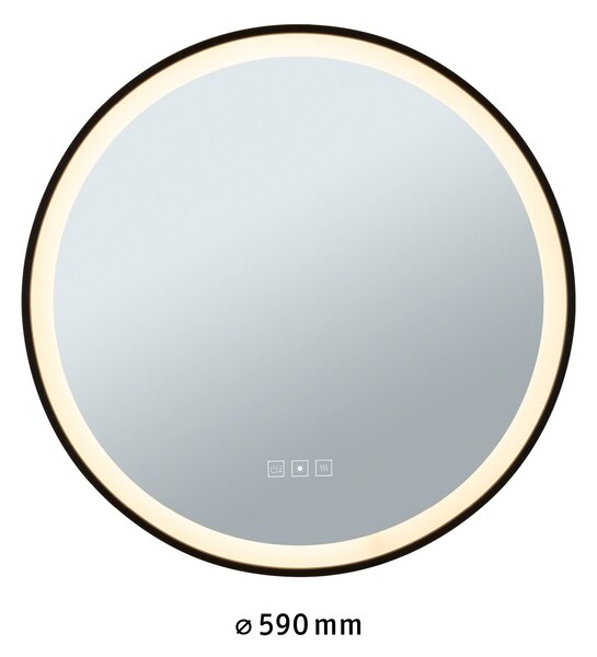 Paulmann 71088 Mirra, stmívatelné kulaté zrcadlo s osvětlením a funkcí odmlžení, 11,5W LED White Switch, černá, průměr 59cm, IP44