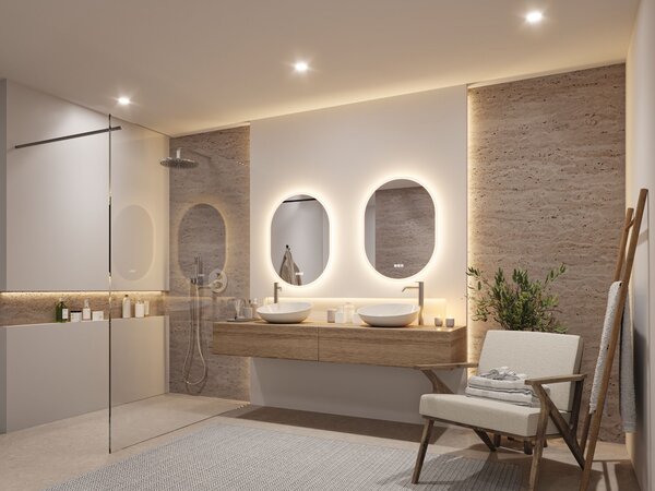 Paulmann 71087 Mirra, stmívatelné oválné zrcadlo s osvětlením a funkcí odmlžení 22W LED White Switch, 60x80cm, IP44