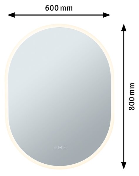 Paulmann 71087 Mirra, stmívatelné oválné zrcadlo s osvětlením a funkcí odmlžení 22W LED White Switch, 60x80cm, IP44