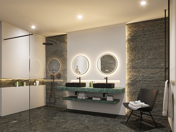 Paulmann 71088 Mirra, stmívatelné kulaté zrcadlo s osvětlením a funkcí odmlžení, 11,5W LED White Switch, černá, průměr 59cm, IP44