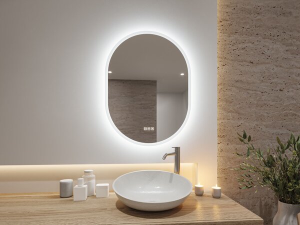 Paulmann 71087 Mirra, stmívatelné oválné zrcadlo s osvětlením a funkcí odmlžení 22W LED White Switch, 60x80cm, IP44