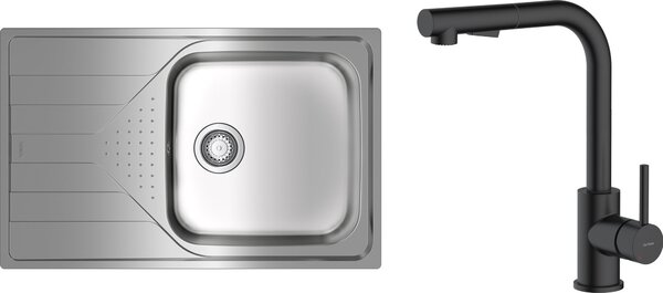 Set kuchyňská baterie Oltens Myvat 35205300, ocelový dřez se sifonem Teka Universe 115110030