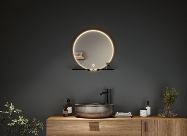 Paulmann 71090 Miro, kulaté zrcadlo s osvětlením a s policí, 10,5W LED Tunable White, černá, průměr 50cm, IP44