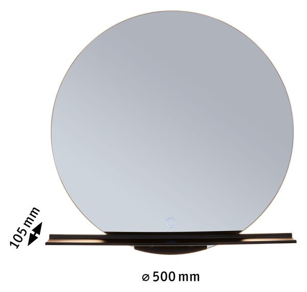 Paulmann 71091 Miro, kulaté zrcadlo s podsvícením a s policí, 11W LED Tunable White, černá, průměr 50cm, IP44