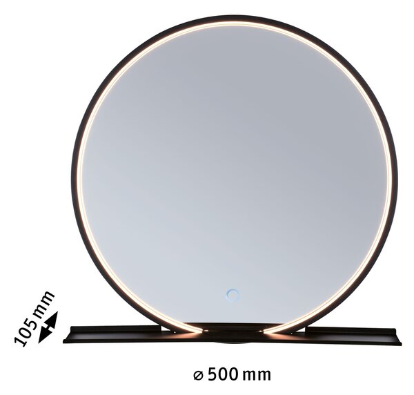 Paulmann 71090 Miro, kulaté zrcadlo s osvětlením a s policí, 10,5W LED Tunable White, černá, průměr 50cm, IP44