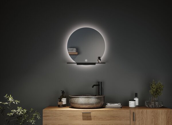 Paulmann 71091 Miro, kulaté zrcadlo s podsvícením a s policí, 11W LED Tunable White, černá, průměr 50cm, IP44