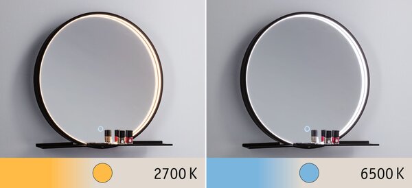 Paulmann 71090 Miro, kulaté zrcadlo s osvětlením a s policí, 10,5W LED Tunable White, černá, průměr 50cm, IP44