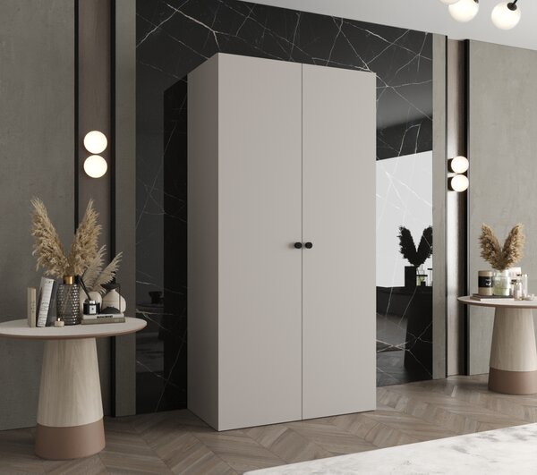 Elegantní šatní skříň CAITIR 1 100 cm - kašmír / černé úchyty
