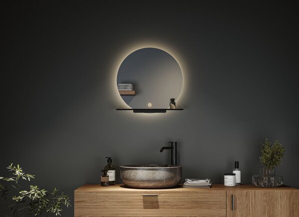 Paulmann 71091 Miro, kulaté zrcadlo s podsvícením a s policí, 11W LED Tunable White, černá, průměr 50cm, IP44