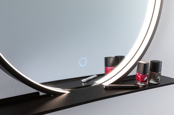 Paulmann 71090 Miro, kulaté zrcadlo s osvětlením a s policí, 10,5W LED Tunable White, černá, průměr 50cm, IP44