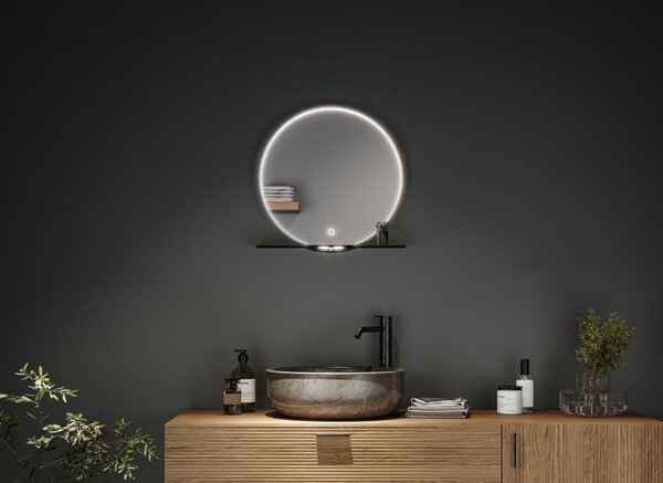 Paulmann 71090 Miro, kulaté zrcadlo s osvětlením a s policí, 10,5W LED Tunable White, černá, průměr 50cm, IP44