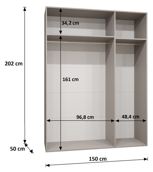 Zrcadlová šatní skříň CAITIR 2 150 cm - černá / černé úchyty