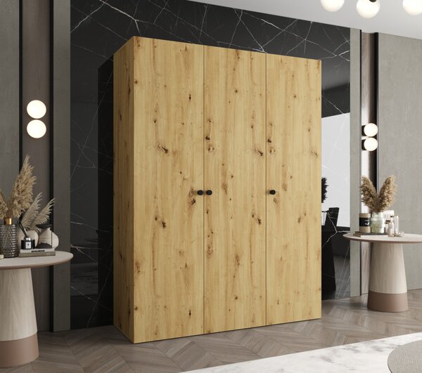Elegantní šatní skříň CAITIR 1 150 cm - dub artisan / černé úchyty