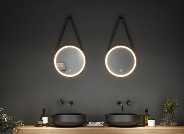 Paulmann 71092 Miro, kulaté zrcadlo s osvětlení a závěsem, 7,5W LED Tunable White, černá, průměr 40cm, IP44