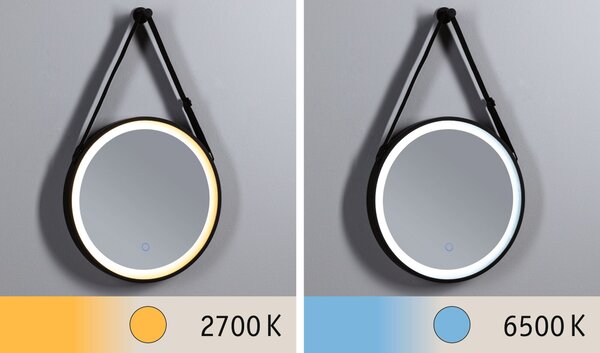 Paulmann 71092 Miro, kulaté zrcadlo s osvětlení a závěsem, 7,5W LED Tunable White, černá, průměr 40cm, IP44