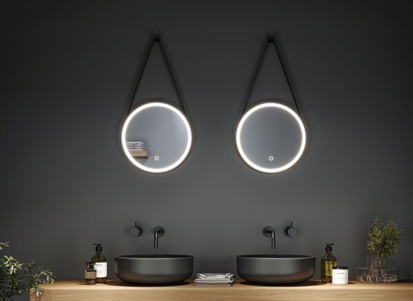 Paulmann 71092 Miro, kulaté zrcadlo s osvětlení a závěsem, 7,5W LED Tunable White, černá, průměr 40cm, IP44