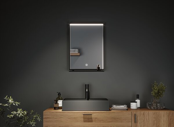 Paulmann 71093 Miro, zrcadlo s osvětlením a s policí, 11W LED Tunable White, černá, 45x62cm, IP44
