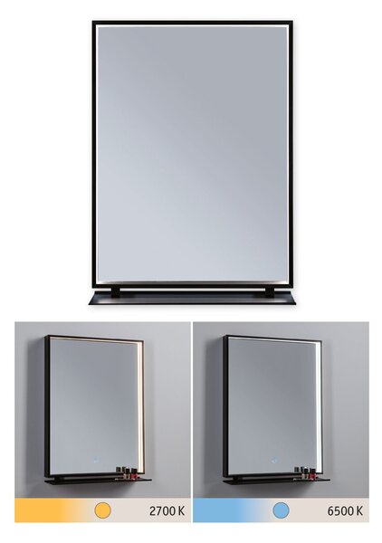 Paulmann 71093 Miro, zrcadlo s osvětlením a s policí, 11W LED Tunable White, černá, 45x62cm, IP44