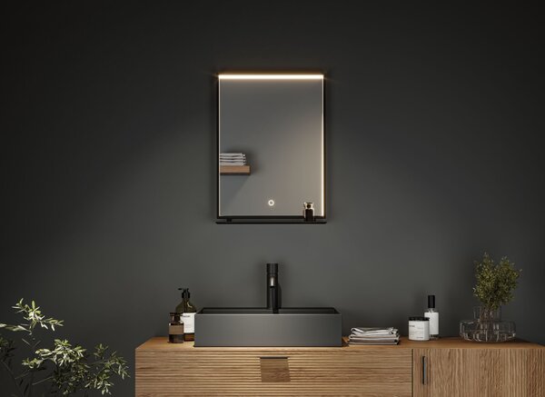 Paulmann 71093 Miro, zrcadlo s osvětlením a s policí, 11W LED Tunable White, černá, 45x62cm, IP44