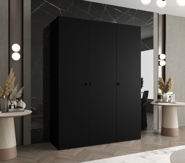 Elegantní šatní skříň CAITIR 1 150 cm - černá / černé úchyty