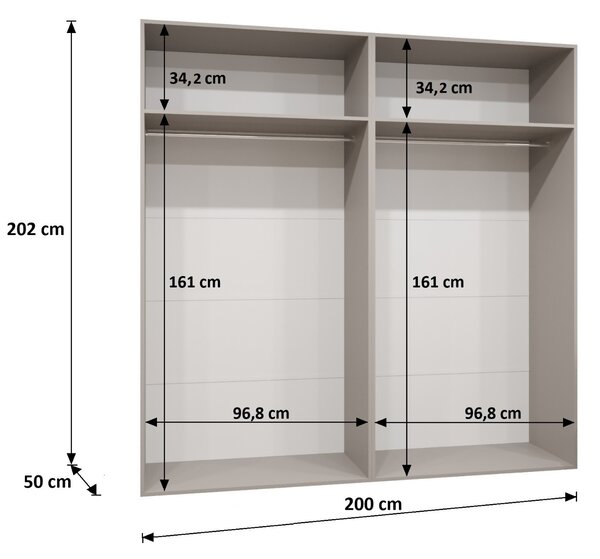 Zrcadlová šatní skříň CAITIR 2 200 cm - černá / černé úchyty